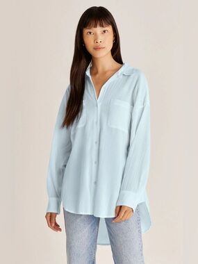 Z SUPPLY Lalo Button Down Shirt Blue Size XS Small Coastal Cottagecore